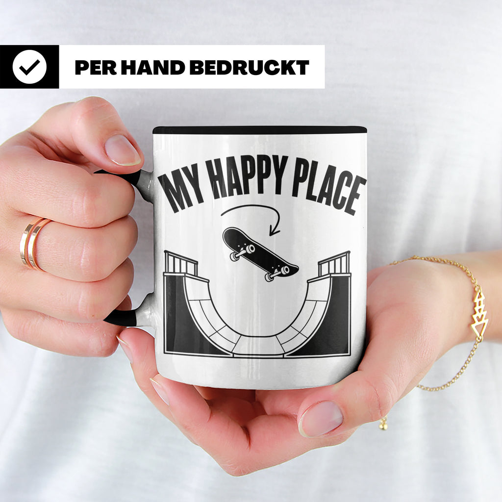 Skateboard Tasse My Happy Place Spruch Skater Geschenk für H – Schwarz [farbe:schwarz]