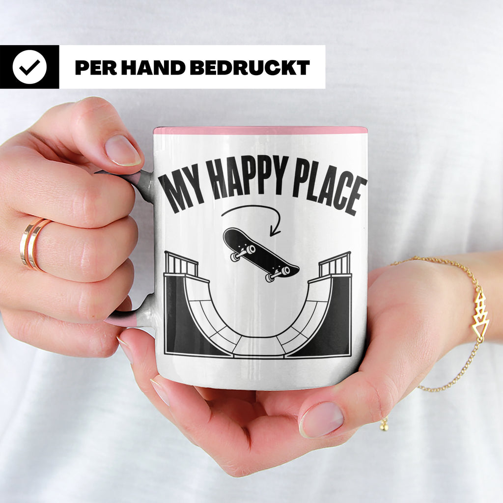 Skateboard Tasse My Happy Place Spruch Skater Geschenk für H – Rosa [farbe:rosa]