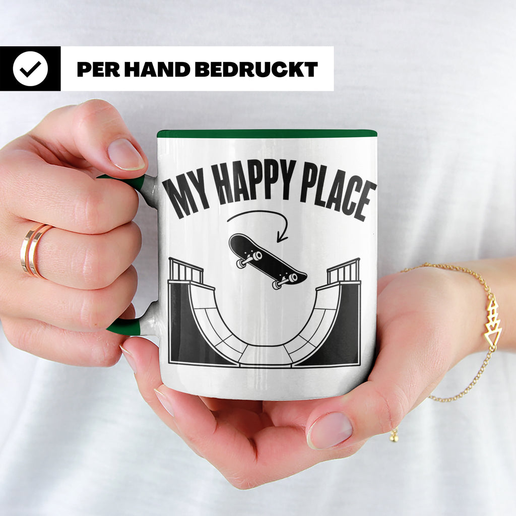 Skateboard Tasse My Happy Place Spruch Skater Geschenk für H – Grün [farbe:grün]