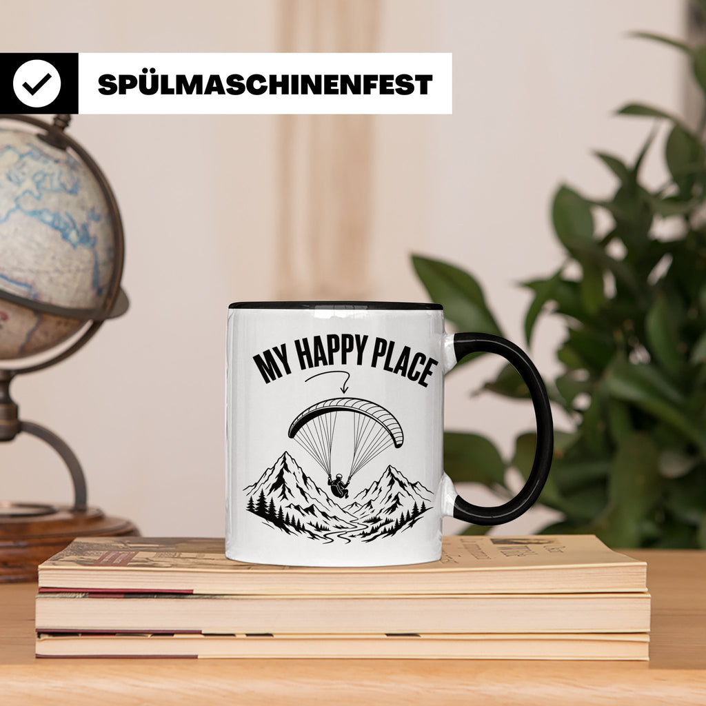 Gleitschirmfliegen Tasse My Happy Place Spruch Paragliding G – Schwarz [farbe:schwarz]