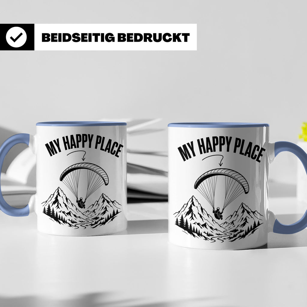 Gleitschirmfliegen Tasse My Happy Place Spruch Paragliding G – Blau [farbe:blau]