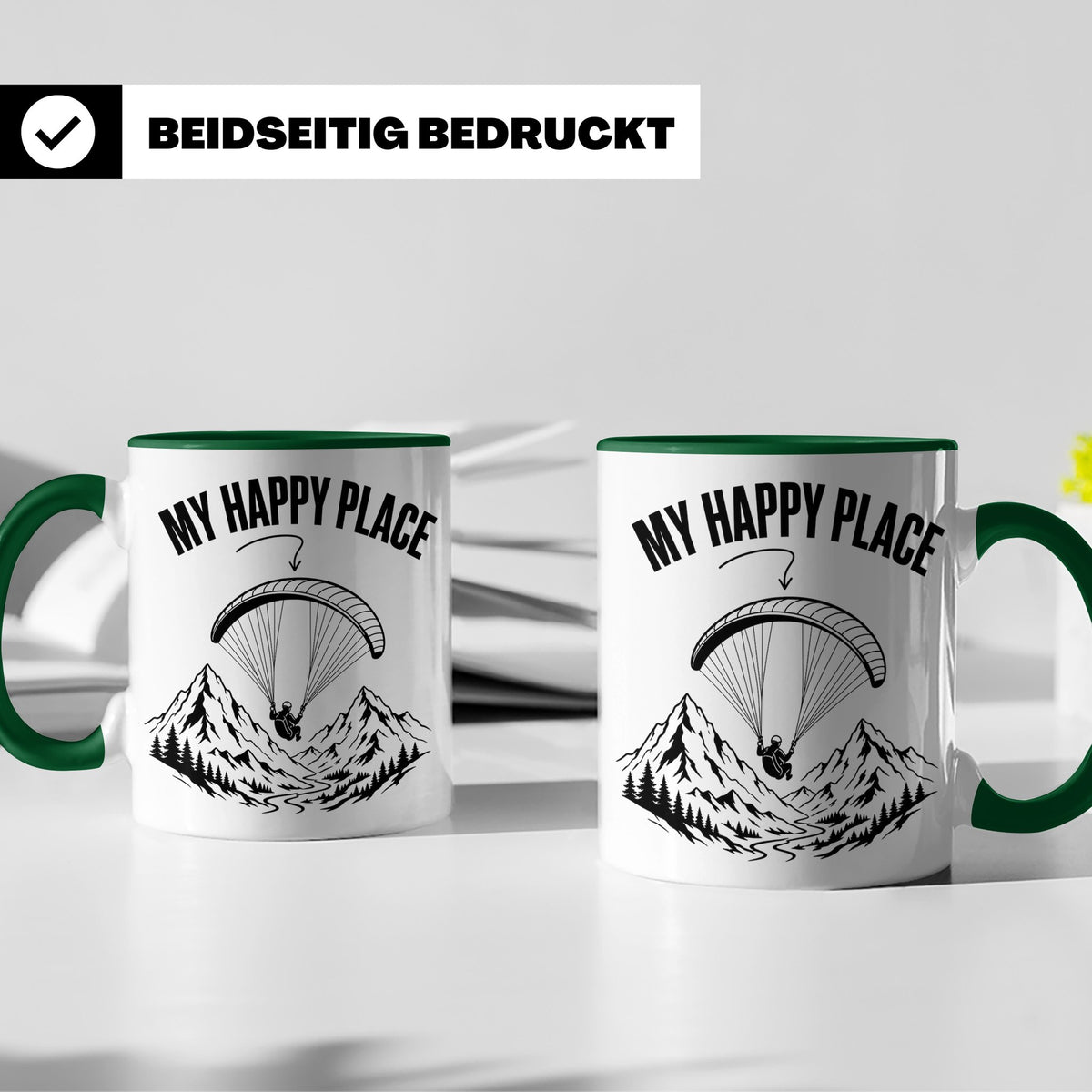 Gleitschirmfliegen Tasse My Happy Place Spruch Paragliding G – Grün [farbe:grün]