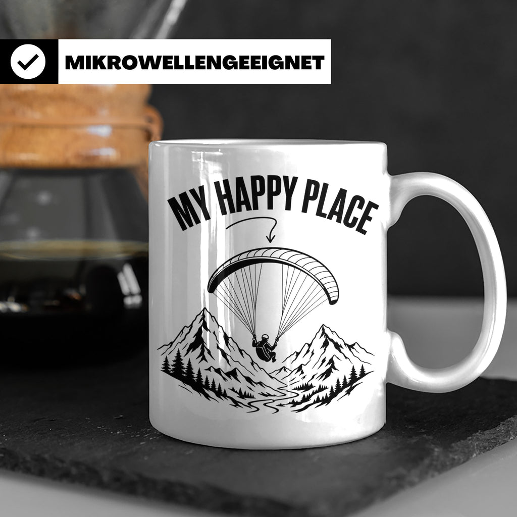 Gleitschirmfliegen Tasse My Happy Place Spruch Paragliding G – Weiß [farbe:weiß]