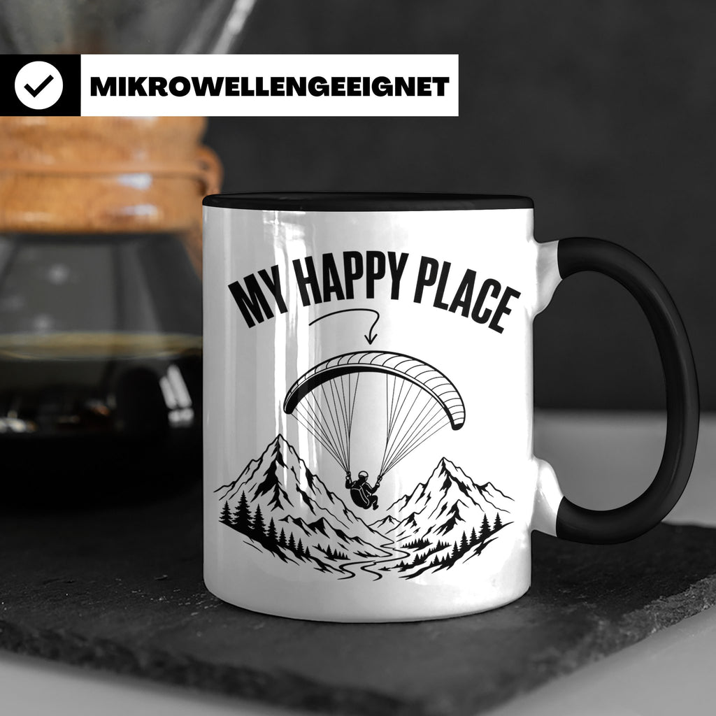 Gleitschirmfliegen Tasse My Happy Place Spruch Paragliding G – Schwarz [farbe:schwarz]