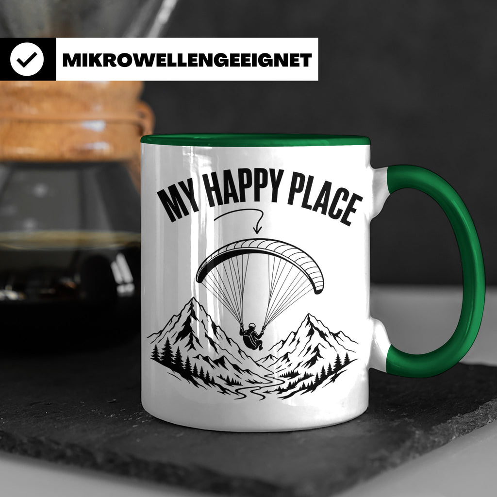Gleitschirmfliegen Tasse My Happy Place Spruch Paragliding G – Grün [farbe:grün]
