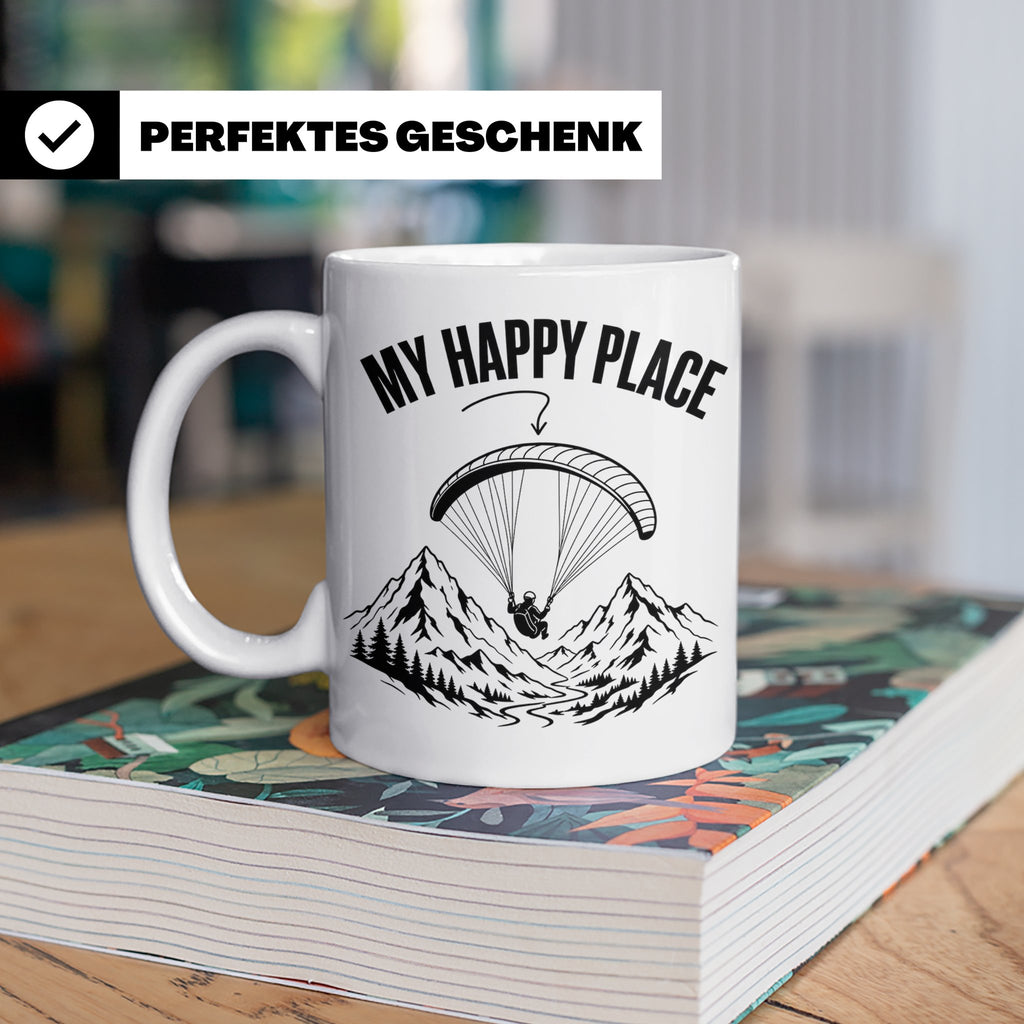 Gleitschirmfliegen Tasse My Happy Place Spruch Paragliding G – Weiß [farbe:weiß]
