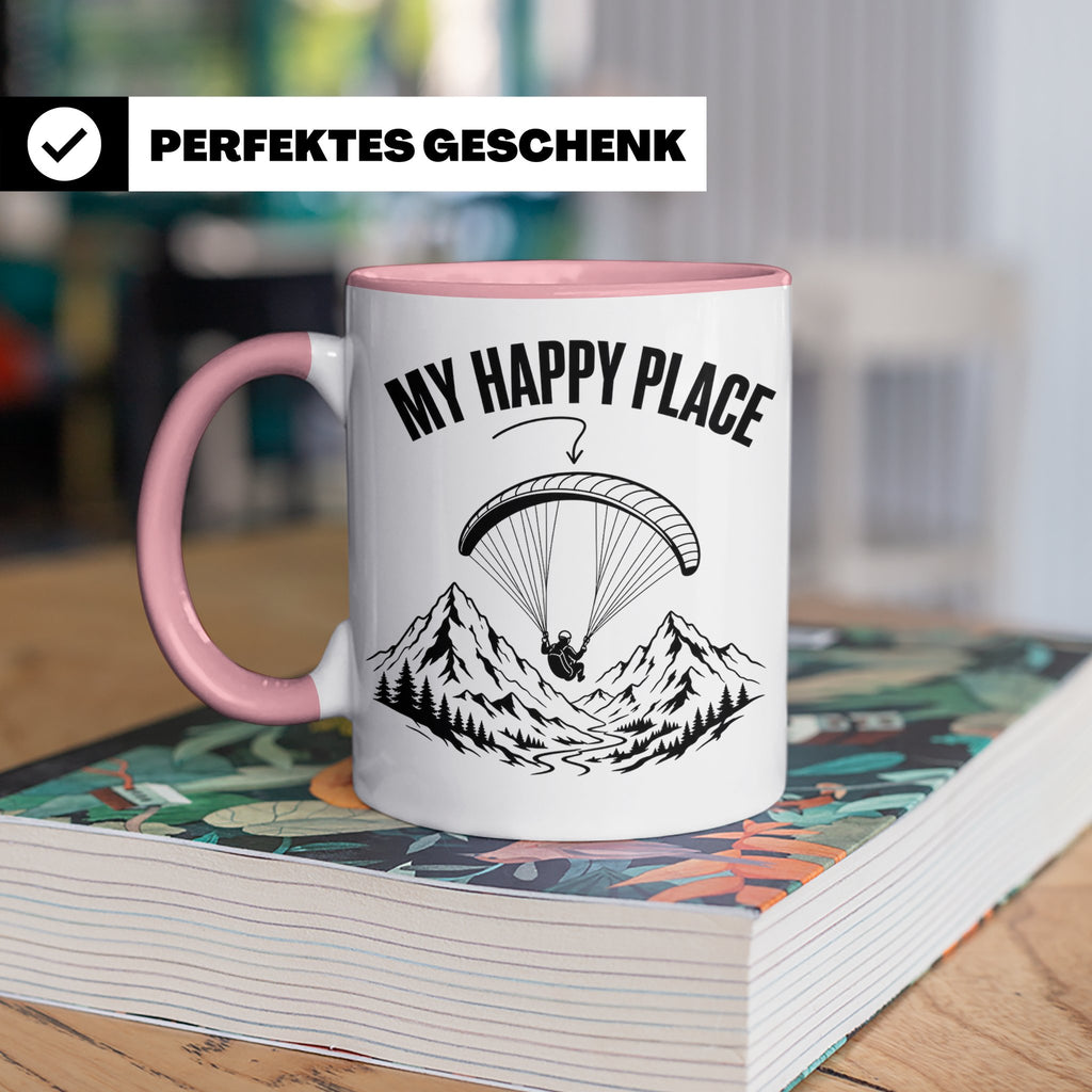 Gleitschirmfliegen Tasse My Happy Place Spruch Paragliding G – Rosa [farbe:rosa]