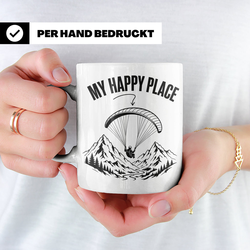 Gleitschirmfliegen Tasse My Happy Place Spruch Paragliding G – Weiß [farbe:weiß]
