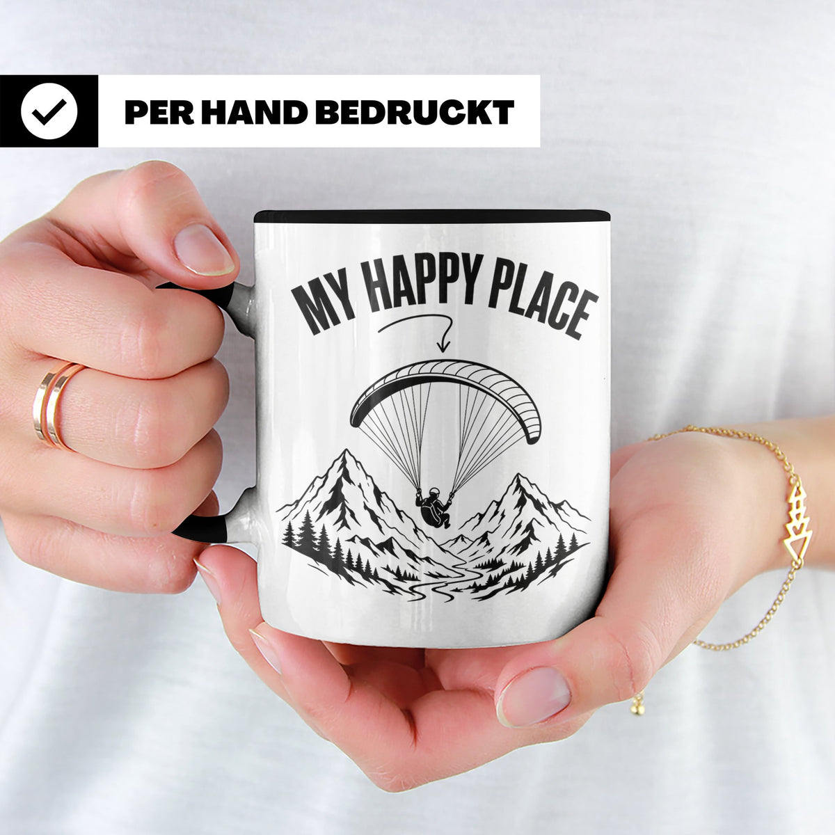 Gleitschirmfliegen Tasse My Happy Place Spruch Paragliding G – Schwarz [farbe:schwarz]
