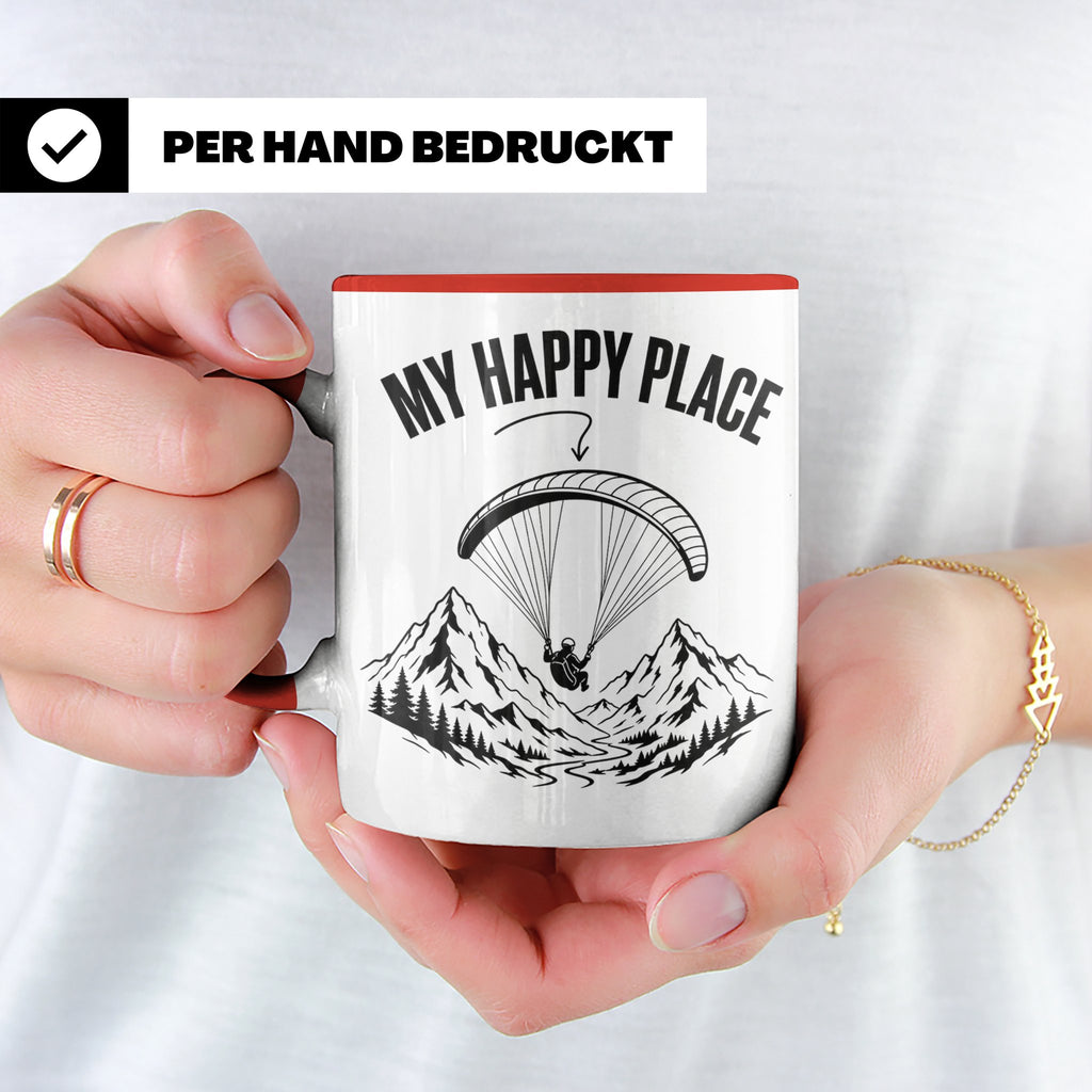 Gleitschirmfliegen Tasse My Happy Place Spruch Paragliding G – Rot [farbe:rot]
