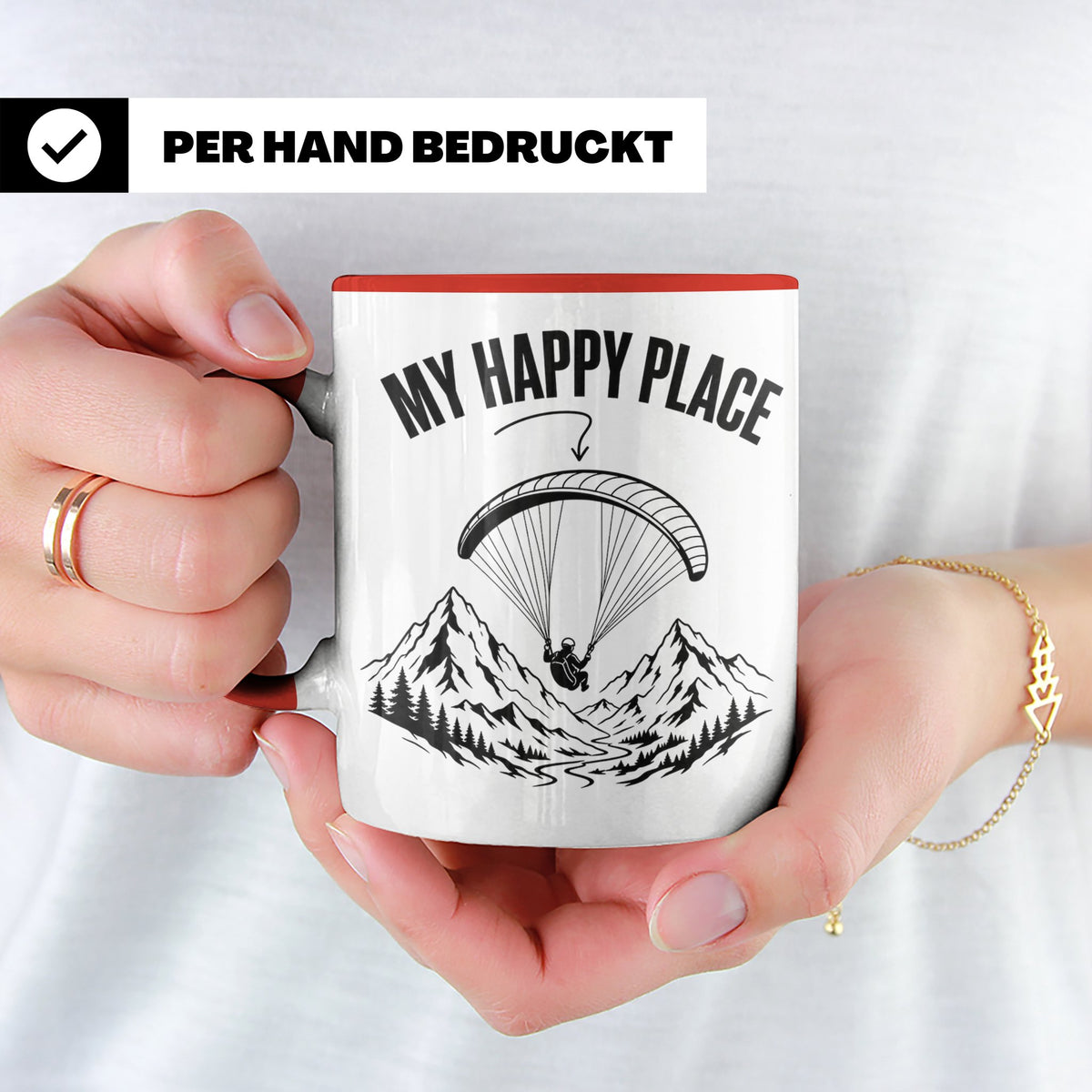 Gleitschirmfliegen Tasse My Happy Place Spruch Paragliding G – Rot [farbe:rot]