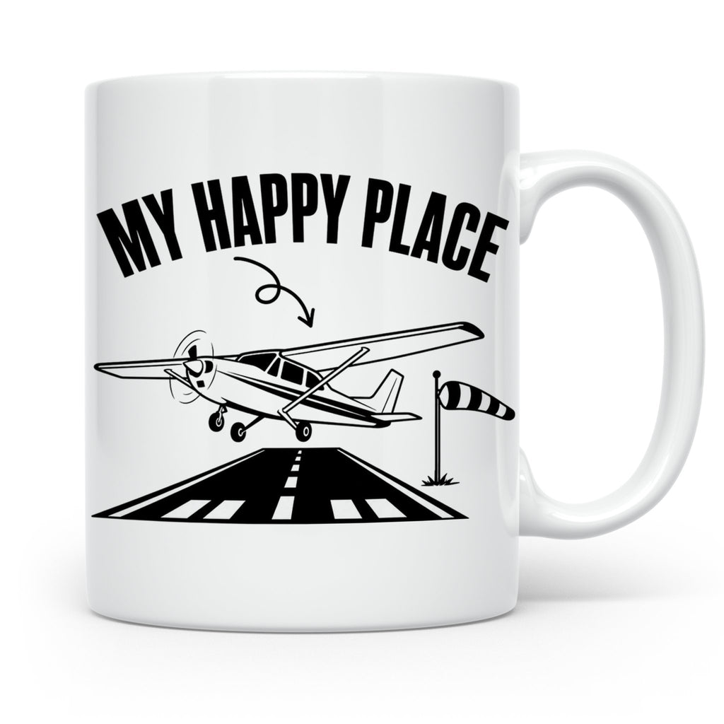 Pilot Tasse My Happy Place Flugzeug Kaffeetasse für Flieger  – Weiß [farbe:weiß]