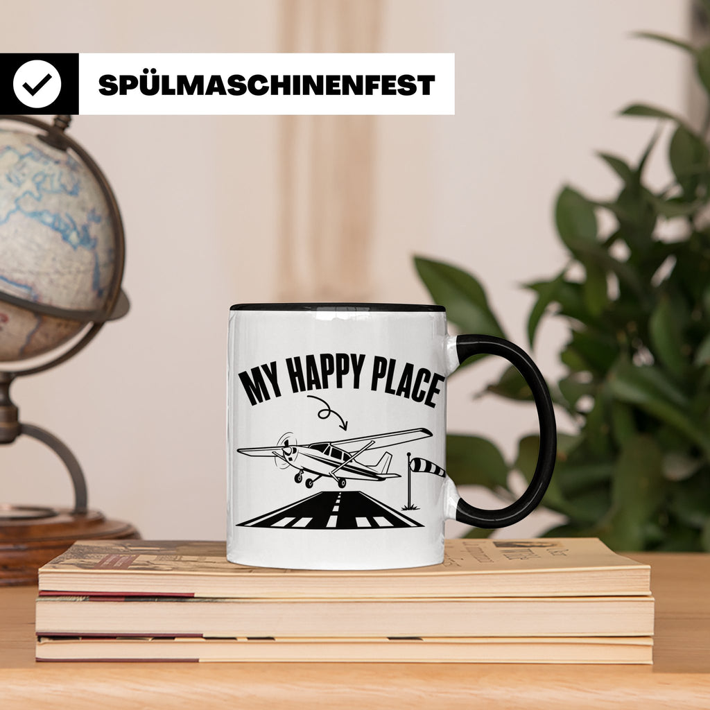 Pilot Tasse My Happy Place Flugzeug Kaffeetasse für Flieger  – Schwarz [farbe:schwarz]