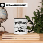 Pilot Tasse My Happy Place Flugzeug Kaffeetasse für Flieger  – Schwarz [farbe:schwarz]