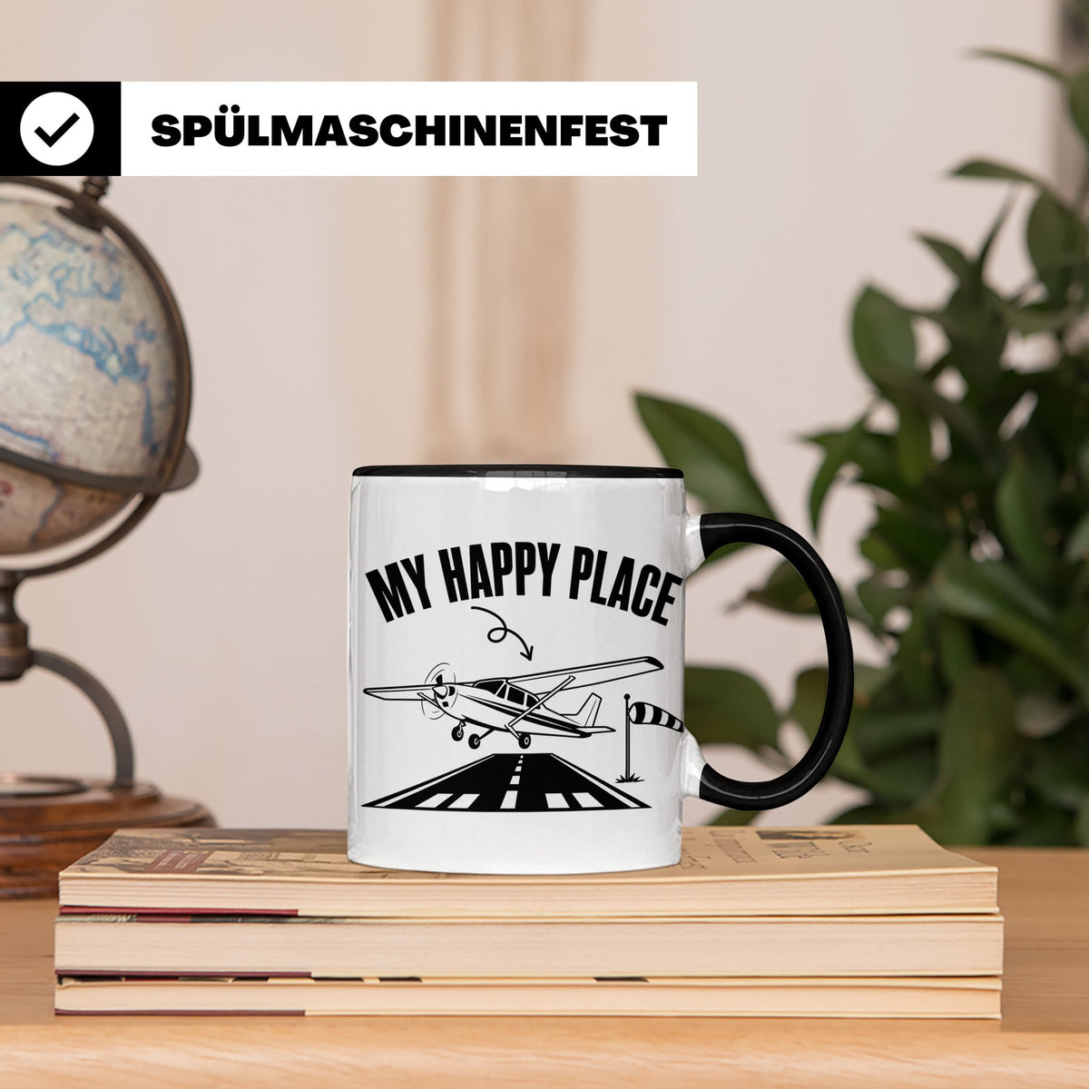 Pilot Tasse My Happy Place Flugzeug Kaffeetasse für Flieger  – Schwarz [farbe:schwarz]