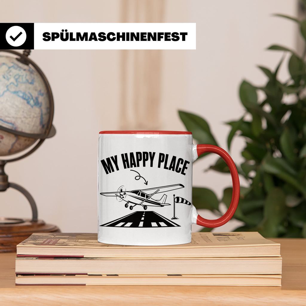 Pilot Tasse My Happy Place Flugzeug Kaffeetasse für Flieger  – Rot [farbe:rot]