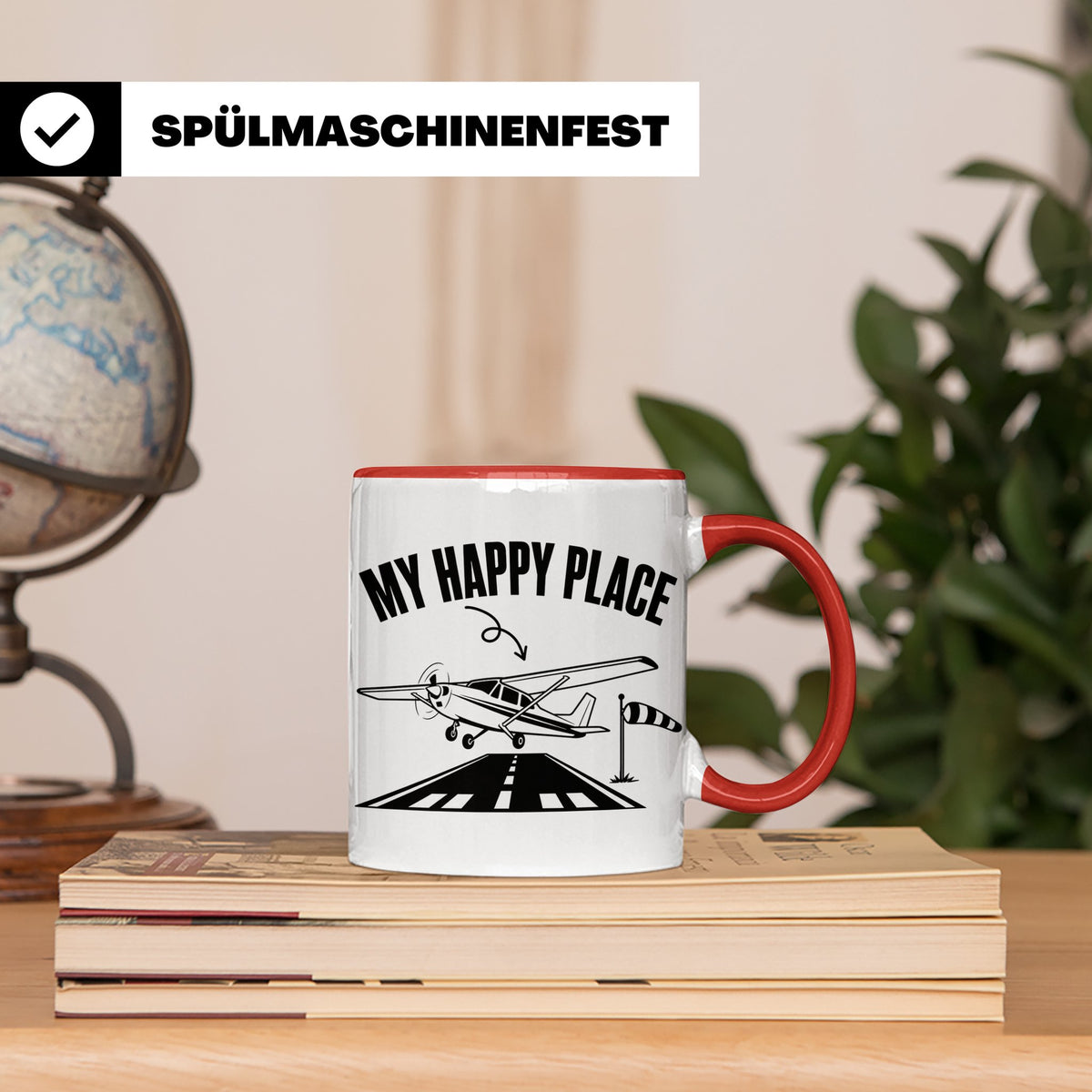 Pilot Tasse My Happy Place Flugzeug Kaffeetasse für Flieger  – Rot [farbe:rot]
