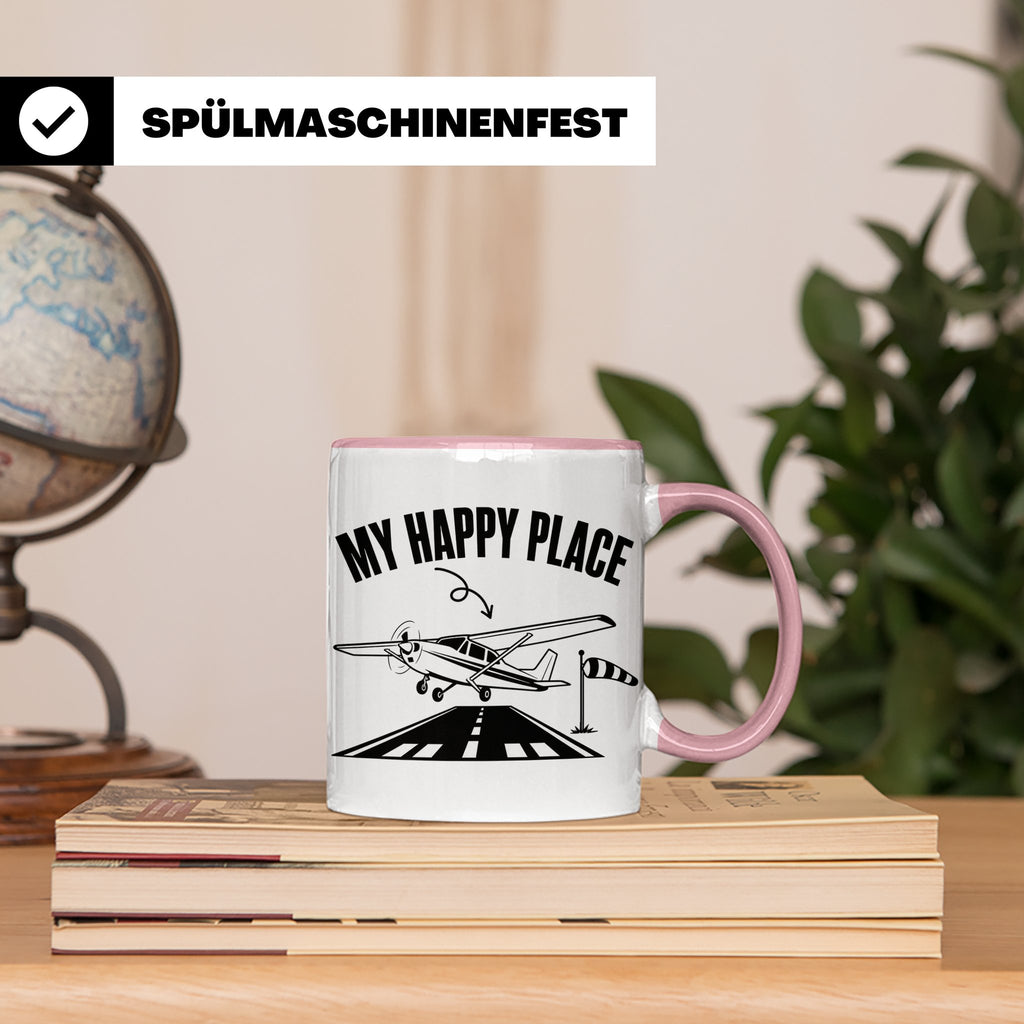 Pilot Tasse My Happy Place Flugzeug Kaffeetasse für Flieger  – Rosa [farbe:rosa]