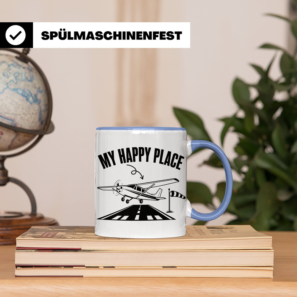 Pilot Tasse My Happy Place Flugzeug Kaffeetasse für Flieger  – Blau [farbe:blau]