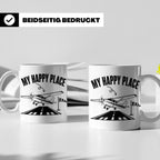 Pilot Tasse My Happy Place Flugzeug Kaffeetasse für Flieger  – Weiß [farbe:weiß]