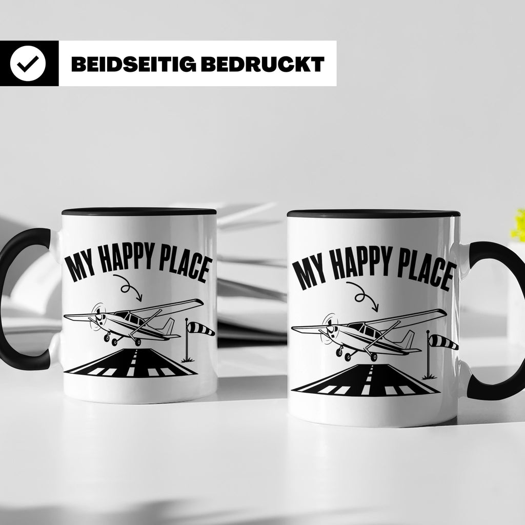 Pilot Tasse My Happy Place Flugzeug Kaffeetasse für Flieger  – Schwarz [farbe:schwarz]
