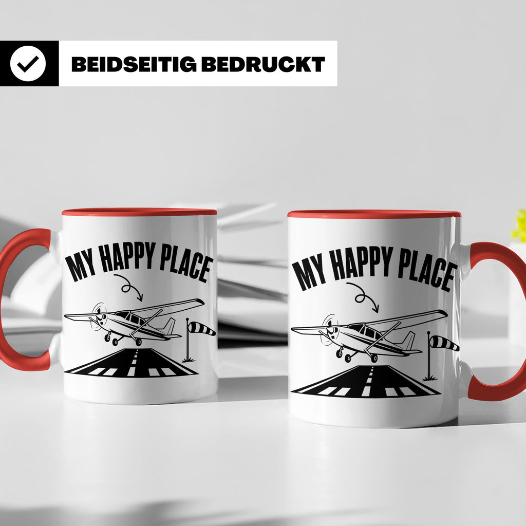 Pilot Tasse My Happy Place Flugzeug Kaffeetasse für Flieger  – Rot [farbe:rot]