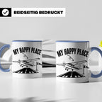 Pilot Tasse My Happy Place Flugzeug Kaffeetasse für Flieger  – Blau [farbe:blau]