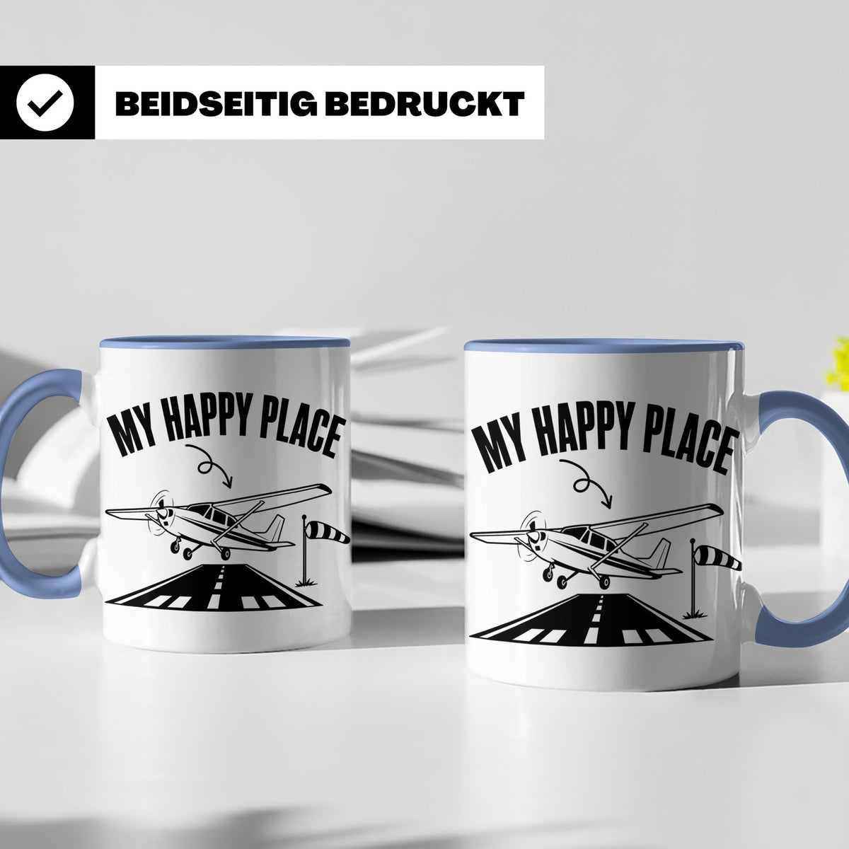 Pilot Tasse My Happy Place Flugzeug Kaffeetasse für Flieger  – Blau [farbe:blau]