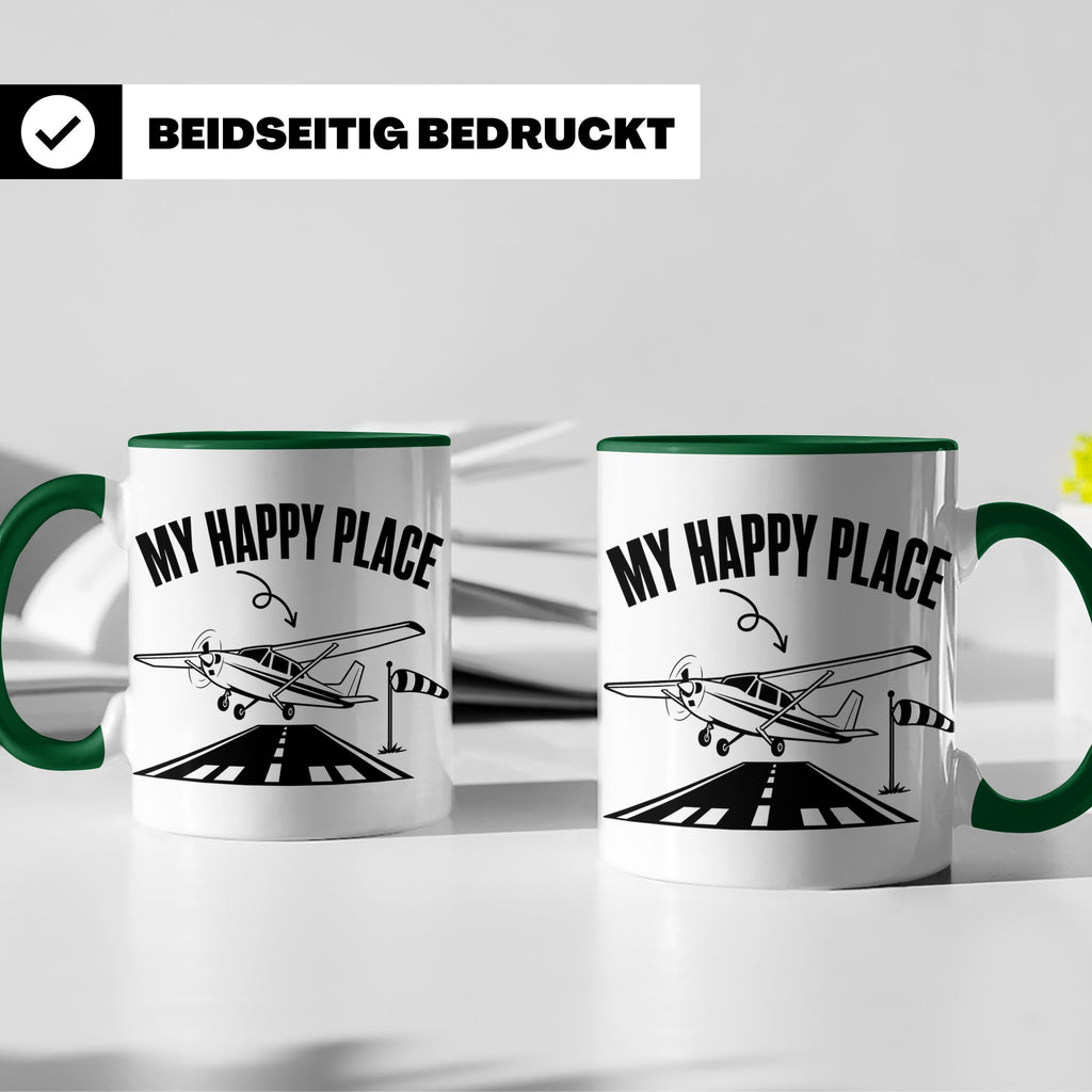 Pilot Tasse My Happy Place Flugzeug Kaffeetasse für Flieger  – Grün [farbe:grün]