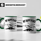 Pilot Tasse My Happy Place Flugzeug Kaffeetasse für Flieger  – Grün [farbe:grün]