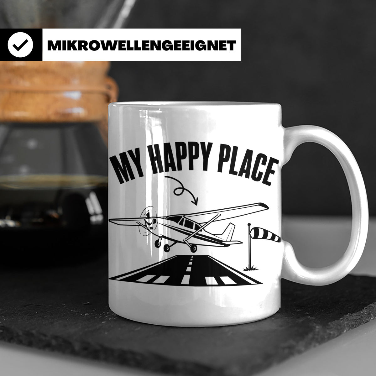 Pilot Tasse My Happy Place Flugzeug Kaffeetasse für Flieger  – Weiß [farbe:weiß]