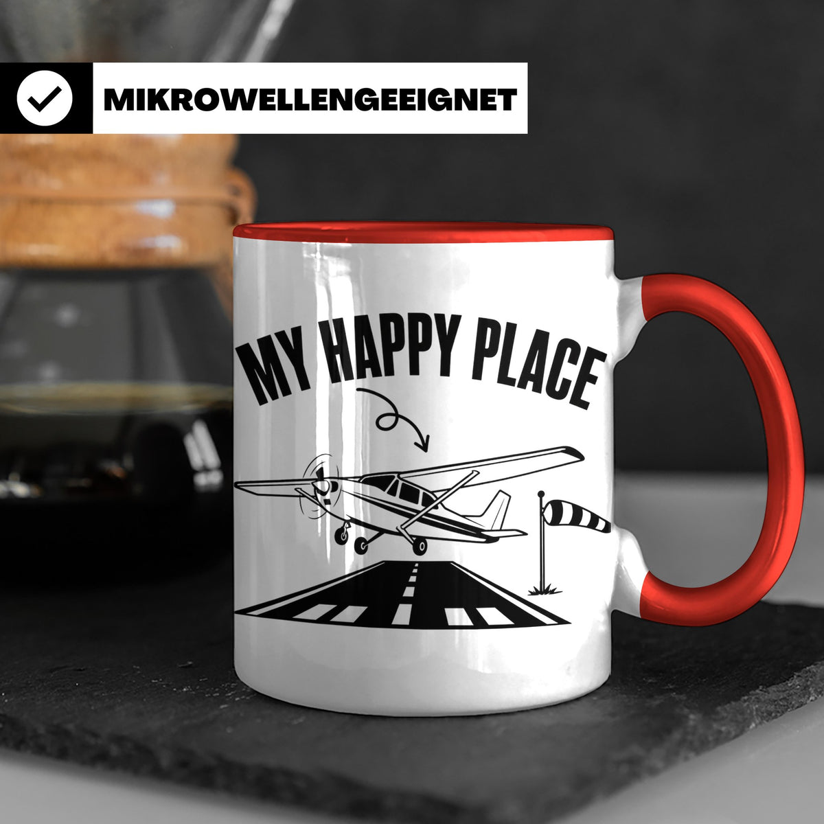 Pilot Tasse My Happy Place Flugzeug Kaffeetasse für Flieger  – Rot [farbe:rot]
