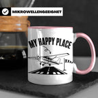 Pilot Tasse My Happy Place Flugzeug Kaffeetasse für Flieger  – Rosa [farbe:rosa]