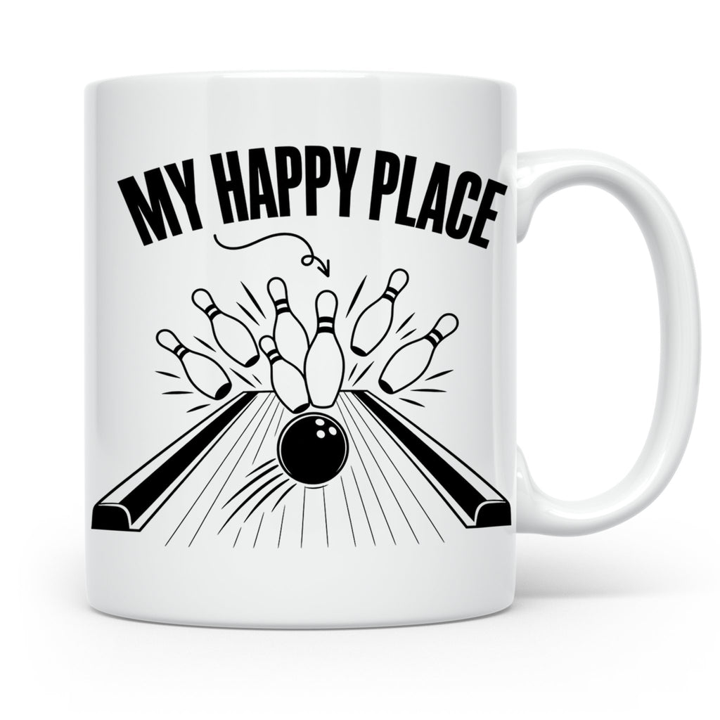 Bowling Tasse My Happy Place Spruch, Kaffeetasse für Kegler  – Weiß [farbe:weiß]