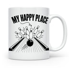 Bowling Tasse My Happy Place Spruch, Kaffeetasse für Kegler  – Weiß [farbe:weiß]
