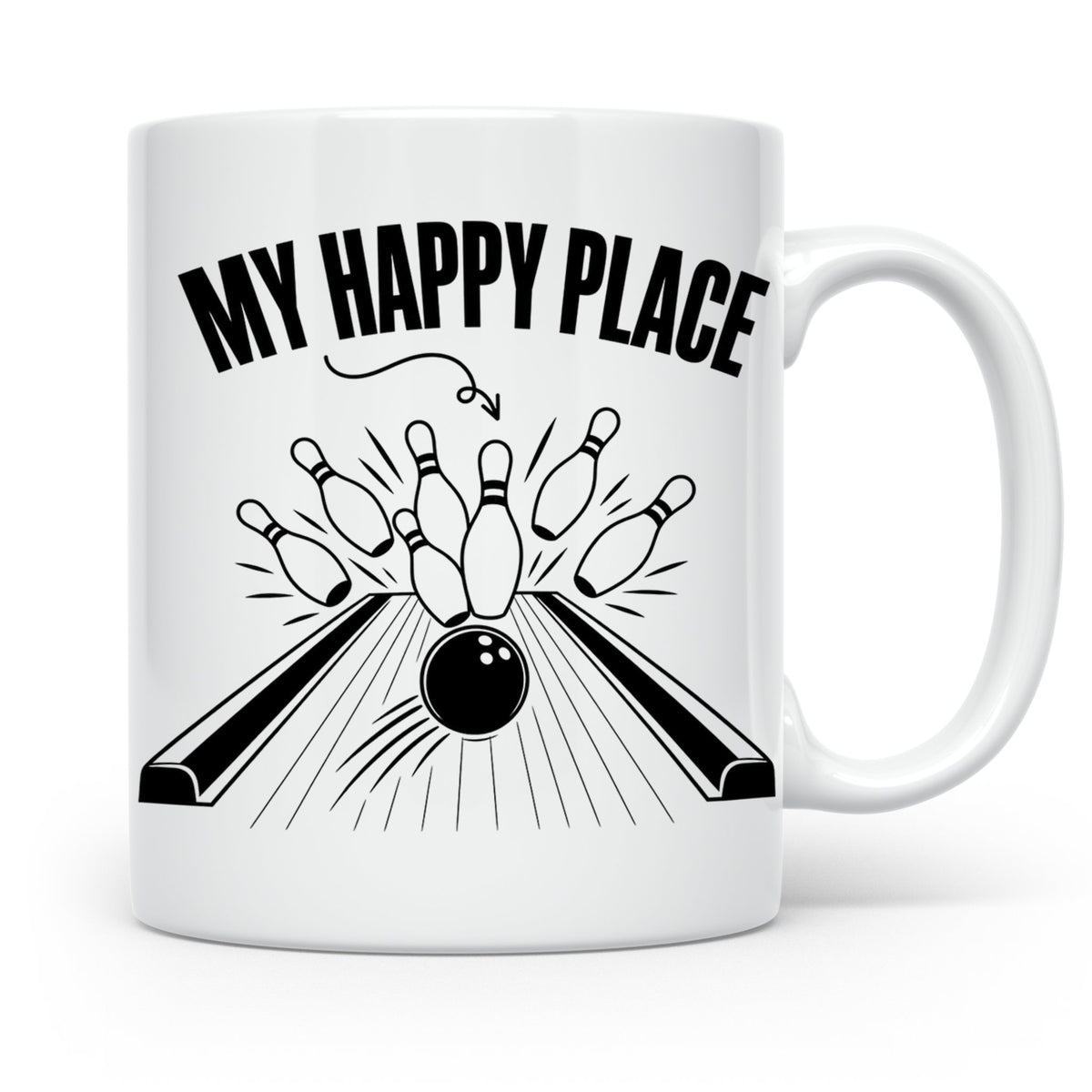 Bowling Tasse My Happy Place Spruch, Kaffeetasse für Kegler  – Weiß [farbe:weiß]