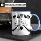 Bowling Tasse My Happy Place Spruch, Kaffeetasse für Kegler  – Blau [farbe:blau]