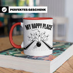 Bowling Tasse My Happy Place Spruch, Kaffeetasse für Kegler  – Rot [farbe:rot]
