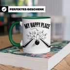 Bowling Tasse My Happy Place Spruch, Kaffeetasse für Kegler  – Grün [farbe:grün]