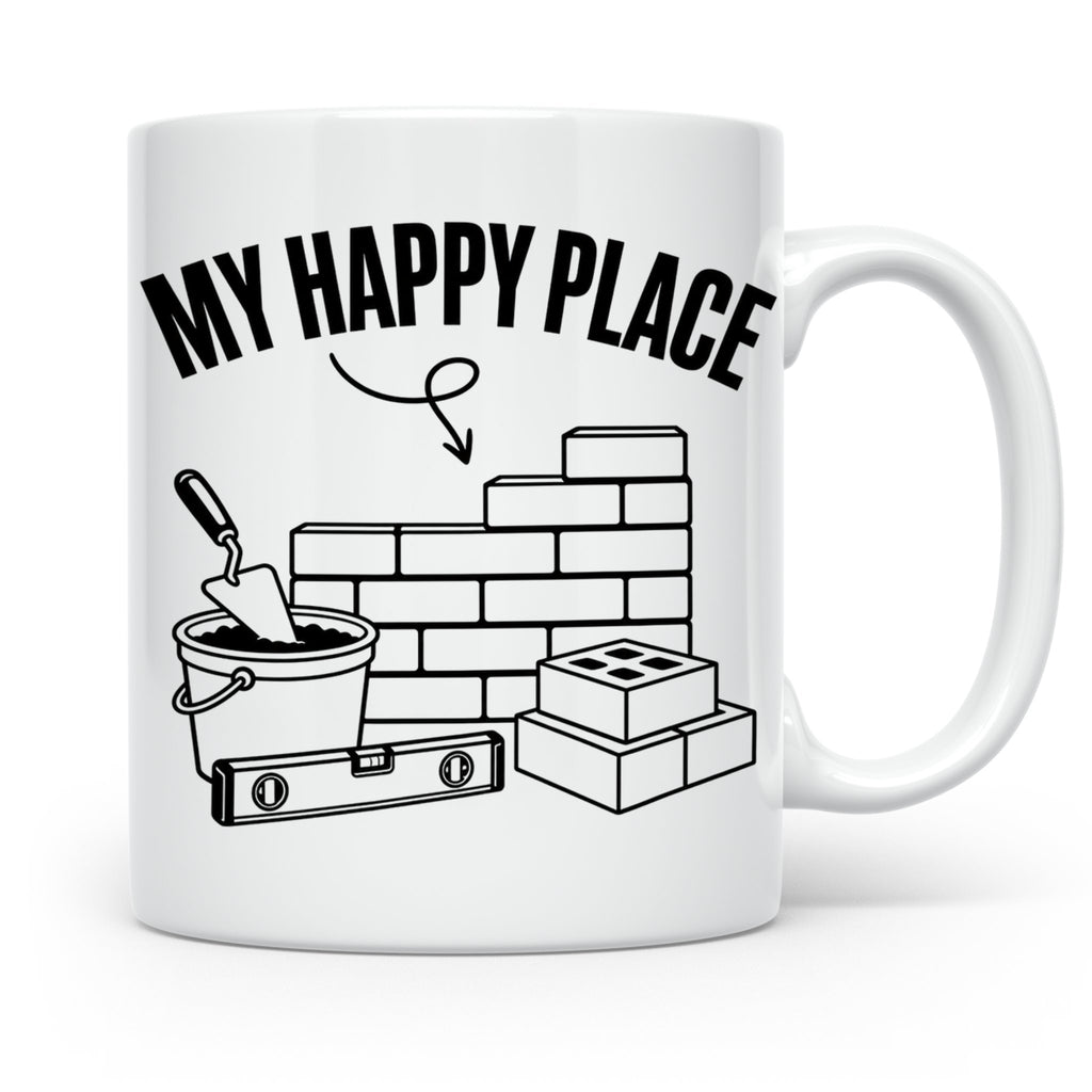 Maurer Tasse My Happy Place lustiger Spruch Baustelle Kaffee – Weiß [farbe:weiß]