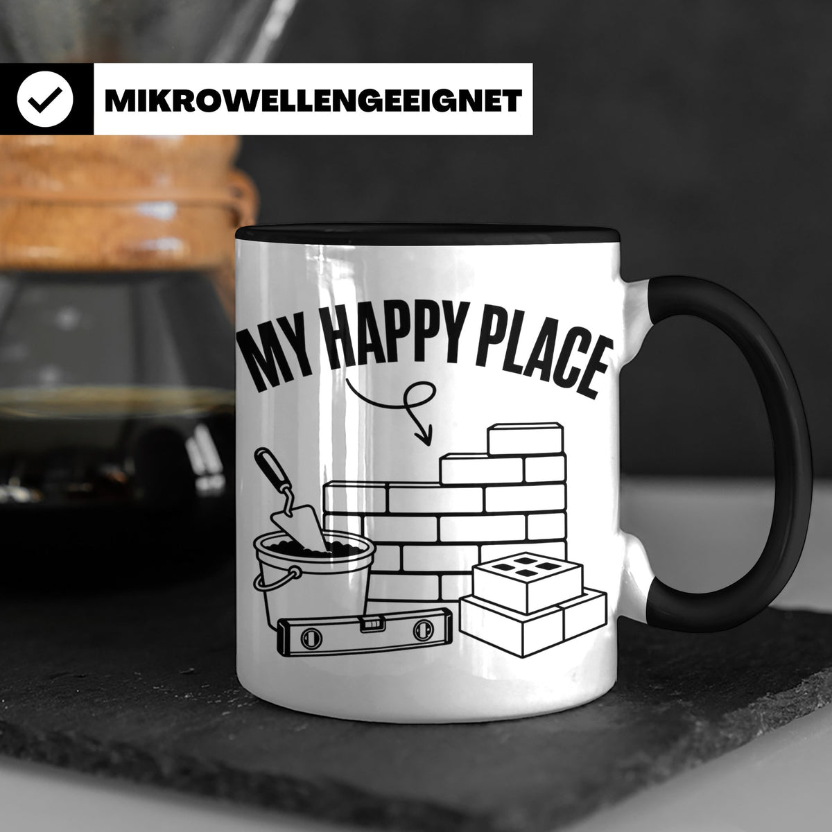 Maurer Tasse My Happy Place lustiger Spruch Baustelle Kaffee – Schwarz [farbe:schwarz]