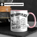 Maurer Tasse My Happy Place lustiger Spruch Baustelle Kaffee – Rosa [farbe:rosa]