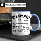 Maurer Tasse My Happy Place lustiger Spruch Baustelle Kaffee – Blau [farbe:blau]