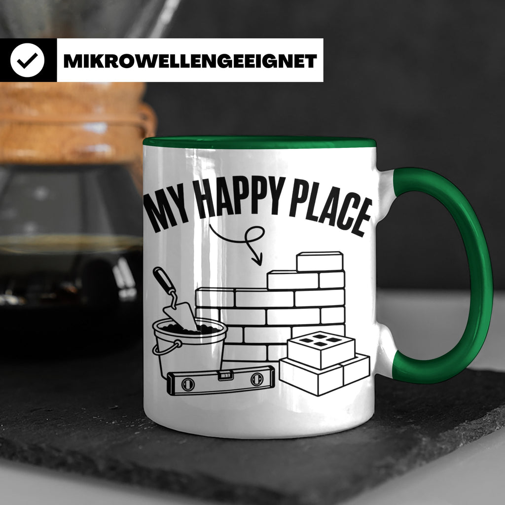 Maurer Tasse My Happy Place lustiger Spruch Baustelle Kaffee – Grün [farbe:grün]