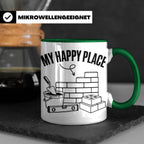 Maurer Tasse My Happy Place lustiger Spruch Baustelle Kaffee – Grün [farbe:grün]