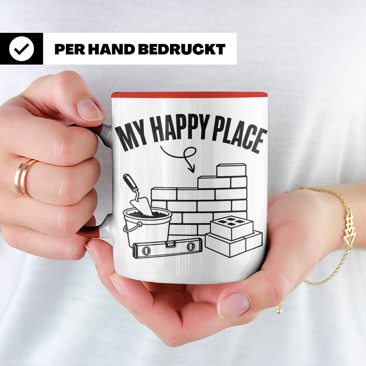 Maurer Tasse My Happy Place lustiger Spruch Baustelle Kaffee – Rot [farbe:rot]