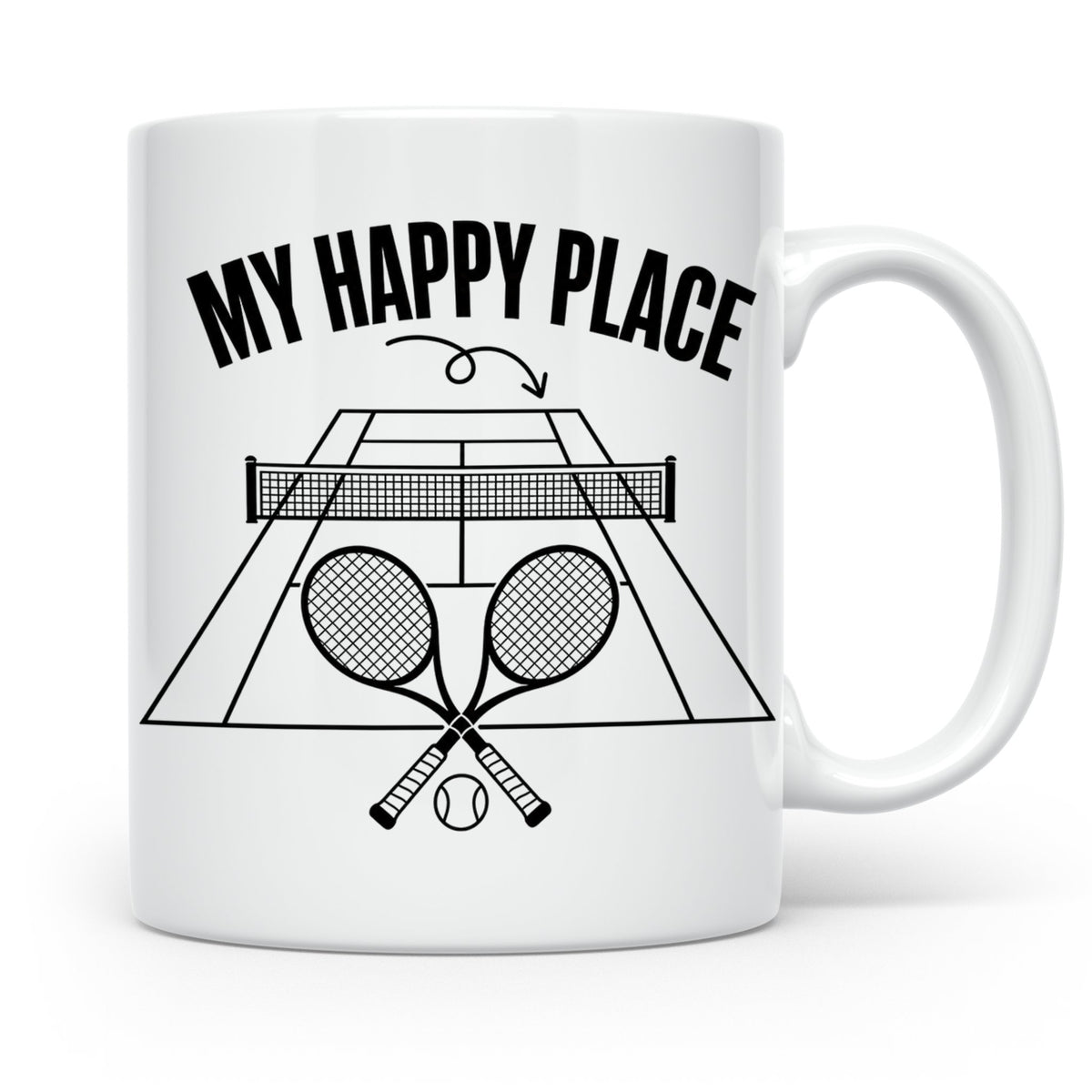 Tennis Tasse mit Spruch My Happy Place lustiger Kaffeebecher – Weiß [farbe:weiß]