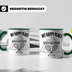 Tennis Tasse mit Spruch My Happy Place lustiger Kaffeebecher – Grün [farbe:grün]