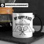 Tennis Tasse mit Spruch My Happy Place lustiger Kaffeebecher – Schwarz [farbe:schwarz]