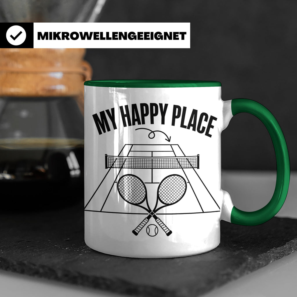 Tennis Tasse mit Spruch My Happy Place lustiger Kaffeebecher – Grün [farbe:grün]